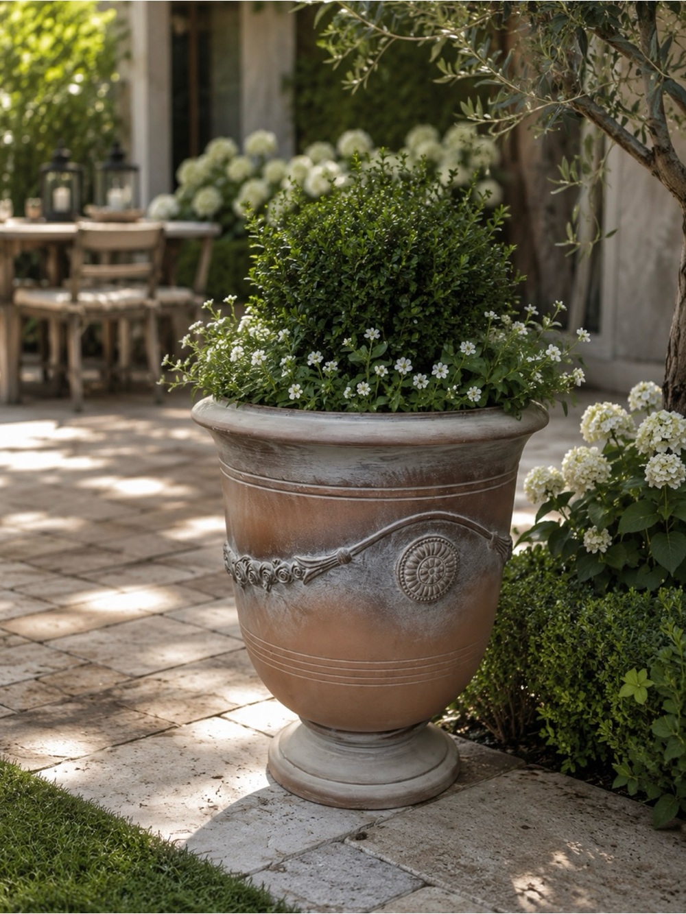 French antique Large Decorative Garden Urn Planter in Rustic Brown